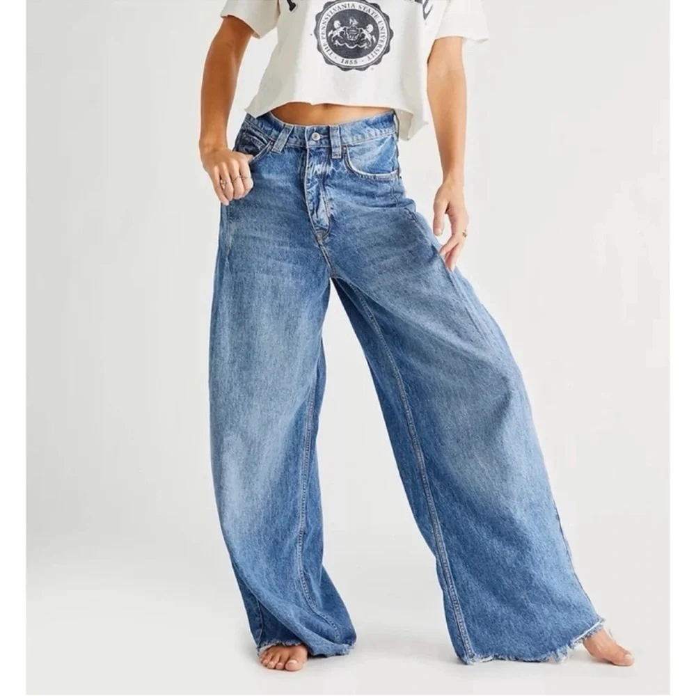 Free People Old West Slouchy Wide-Leg Jeans Blue 28